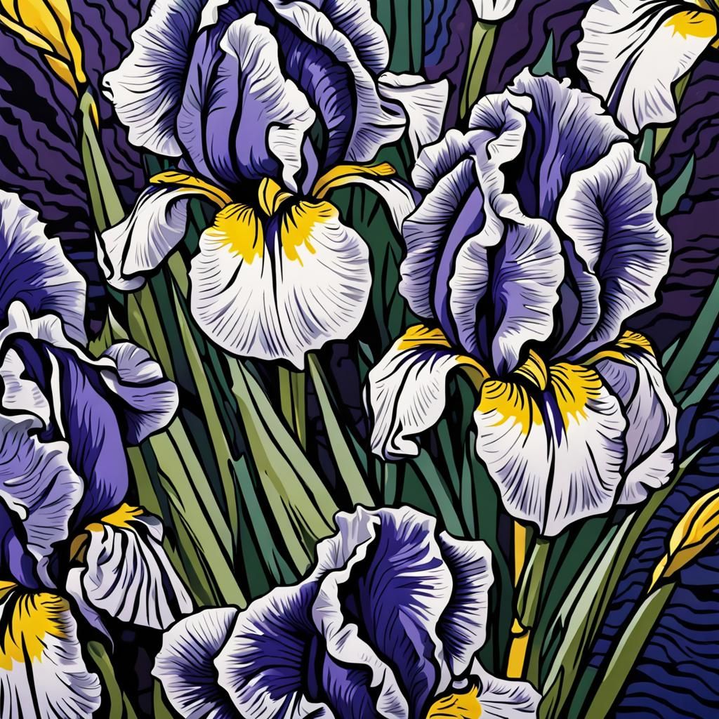 Irises in Roy Lichtenstein Pop Art Style