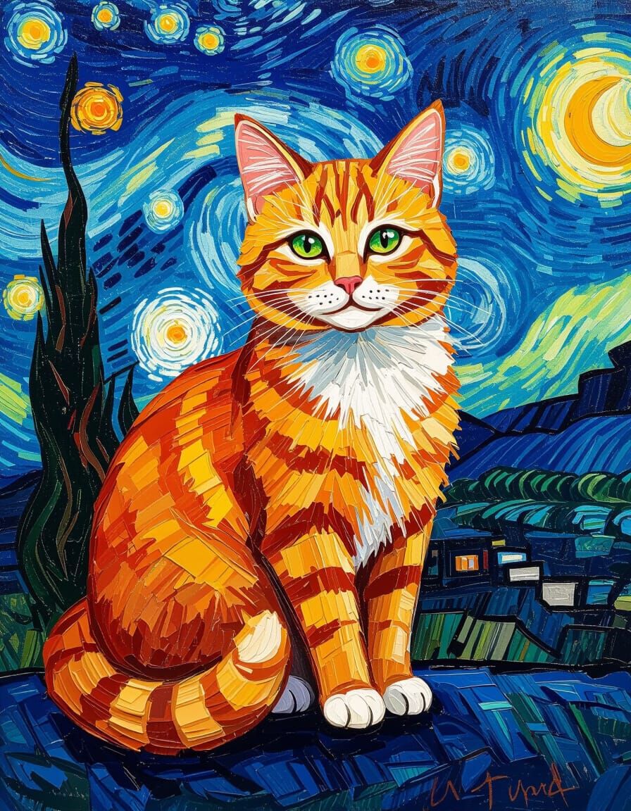 Ginger Cat Fairytale as Impasto Painting