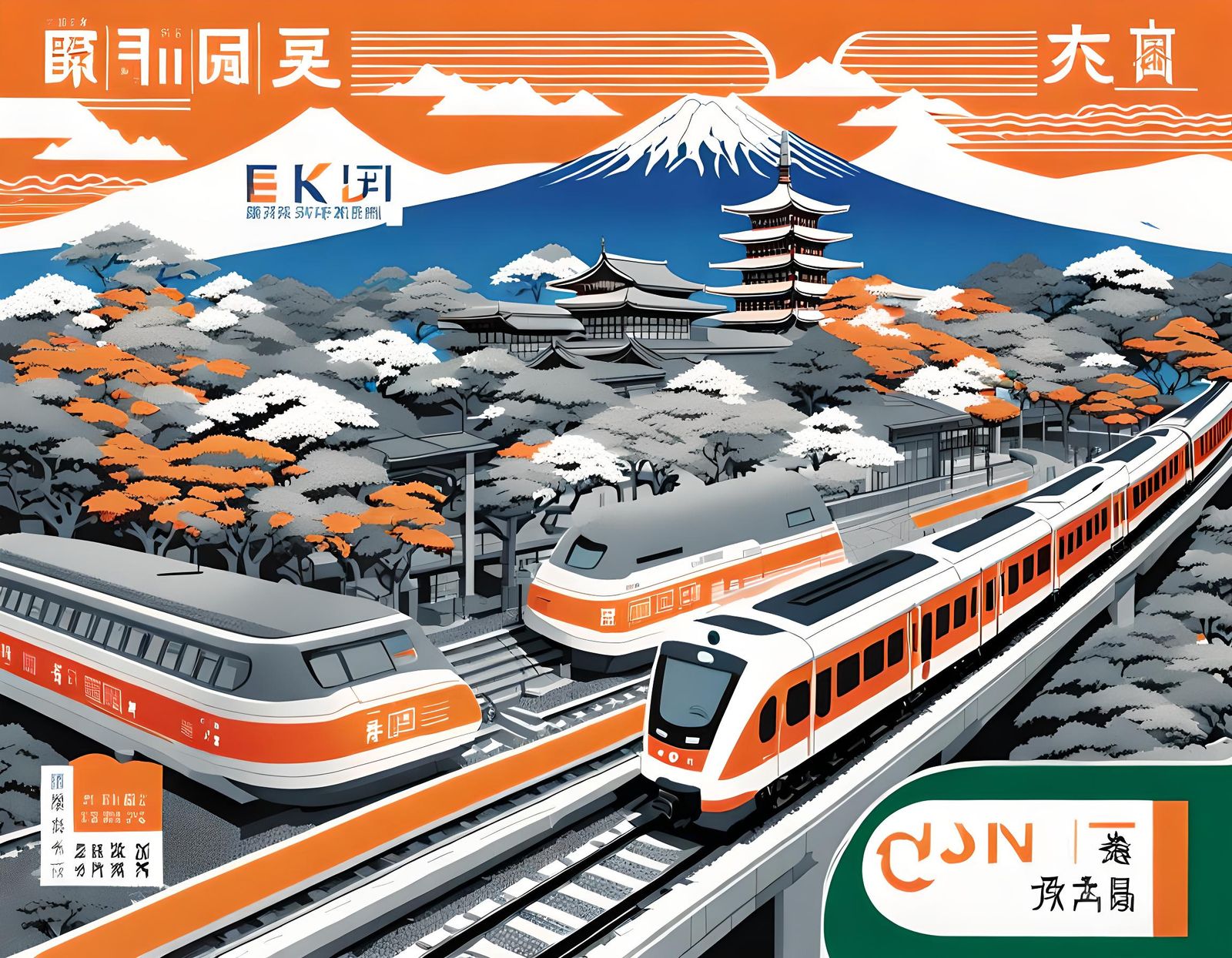 Japan Stamp Book Page with Train and Mount Fuji