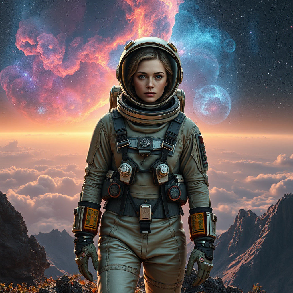 Female Space Explorer on Alien Planet, Photorealistic Portra...