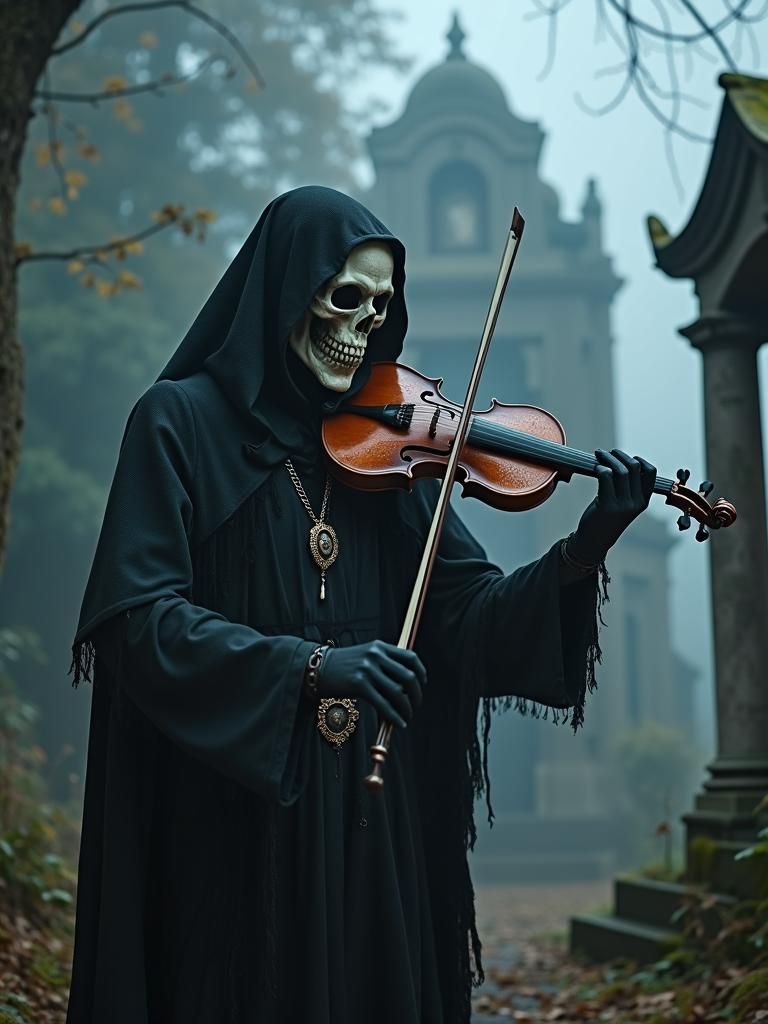Grim Reaper Plays Violin: Detailed Matte Painting