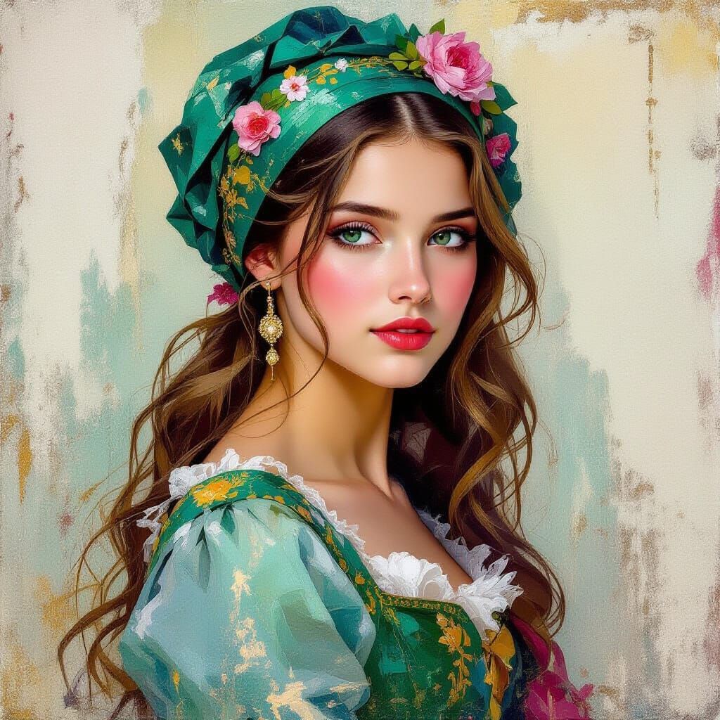 Girl with Emerald Earring in Metamodern Style