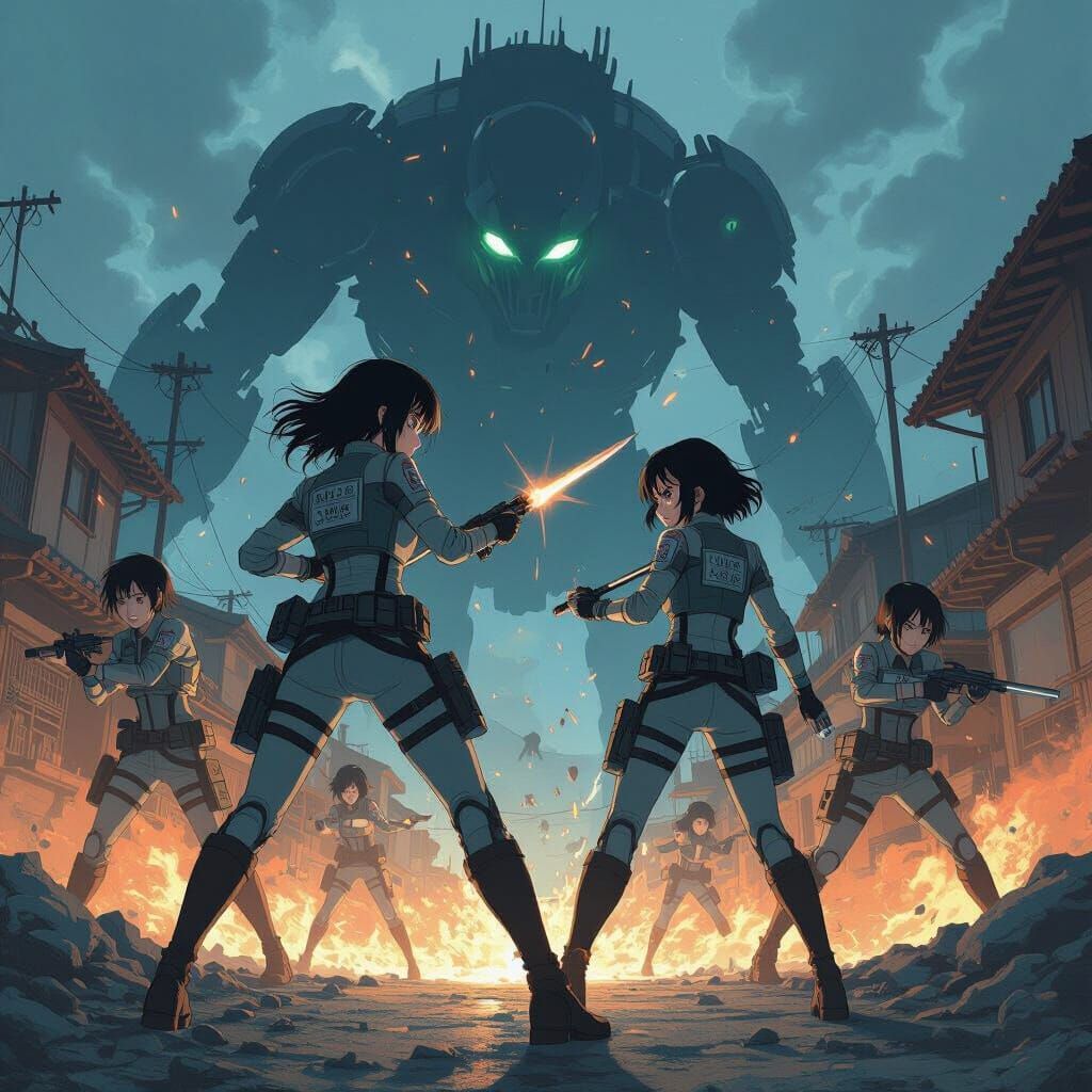 Survey Corps Women Fight Titans in Dystopian Landscape