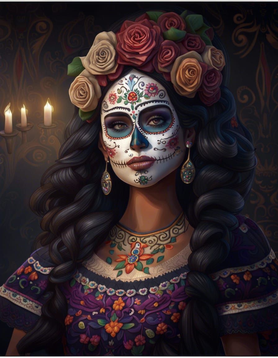 Day of the Dead Woman in Digital 3D Style