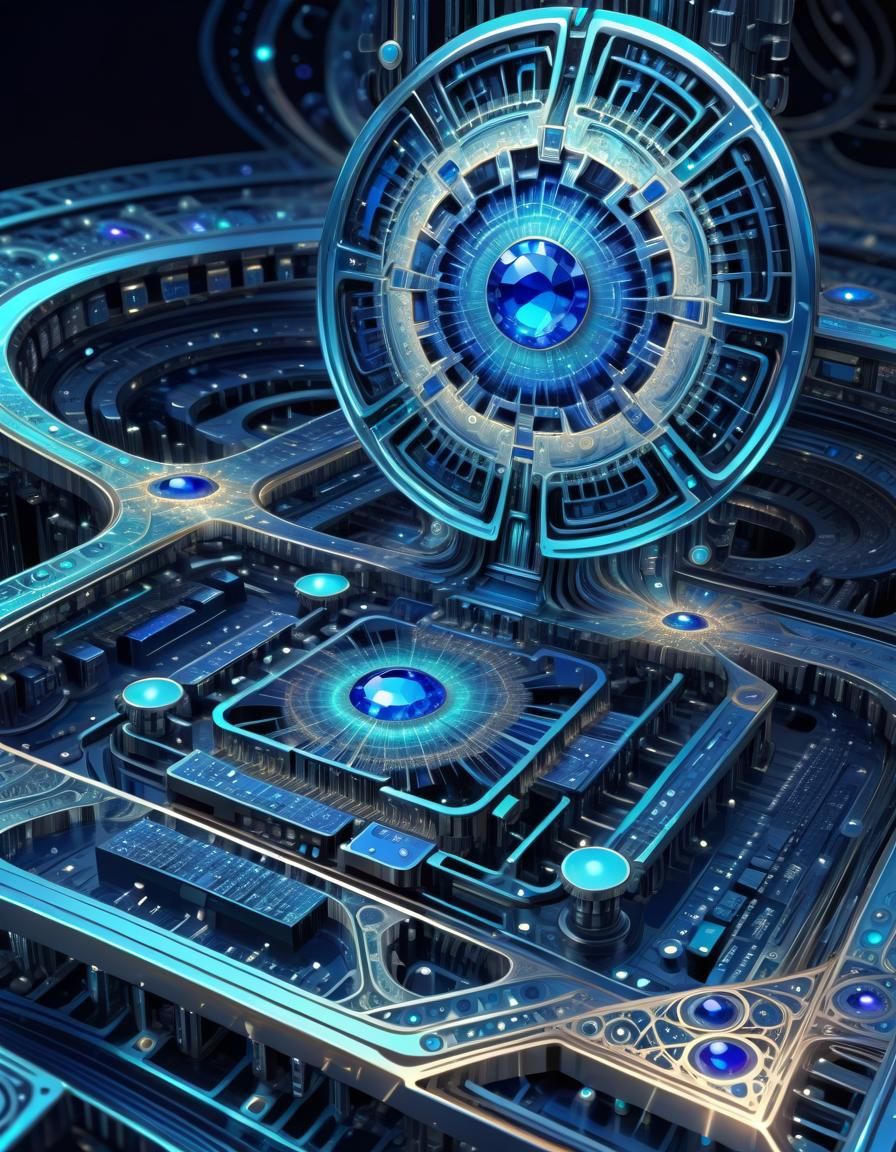 Opalescent Sci-Fi Space Port with Intricate Circuitry