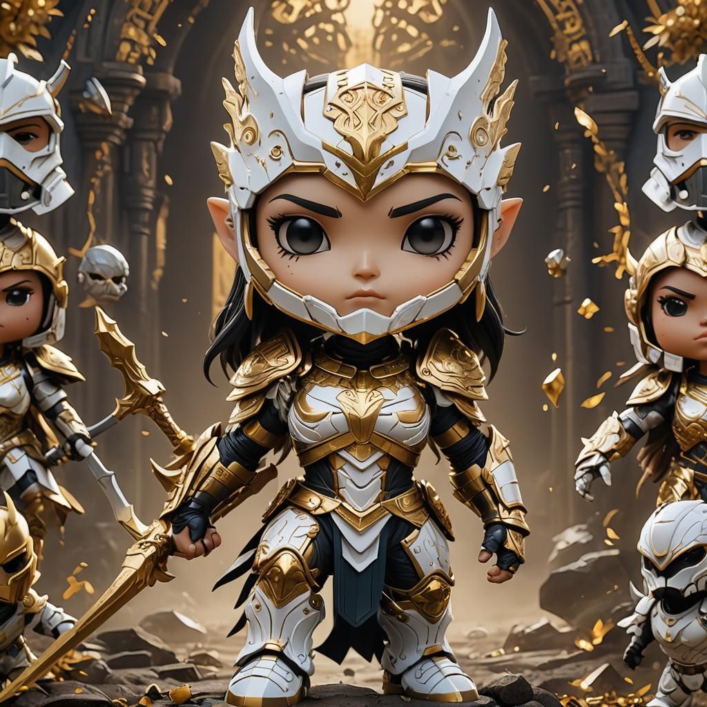 Deena  Funko Pop, with her white and gold armor and fierce d...