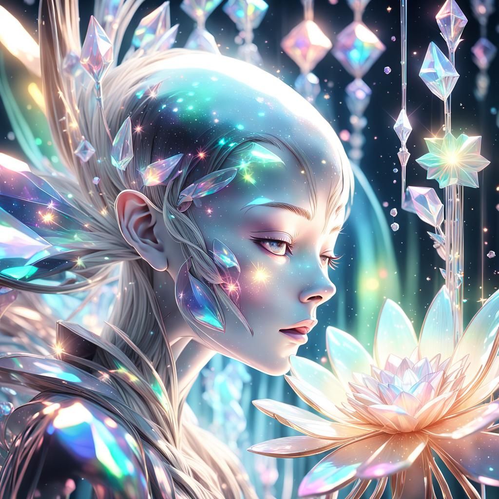 Ethereal Alien Woman with Crystal Flower