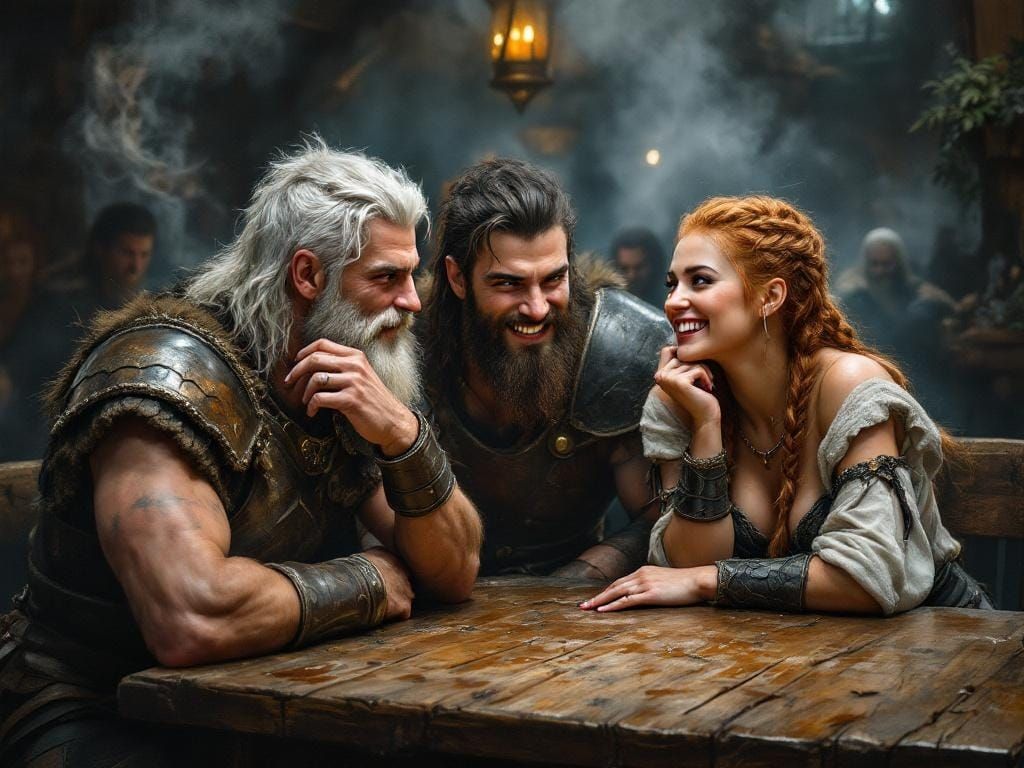 Viking Warriors in Tavern, Hyperrealistic Fantasy Art