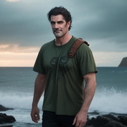 Virile Man with Green Eyes in Hawaii Shirt