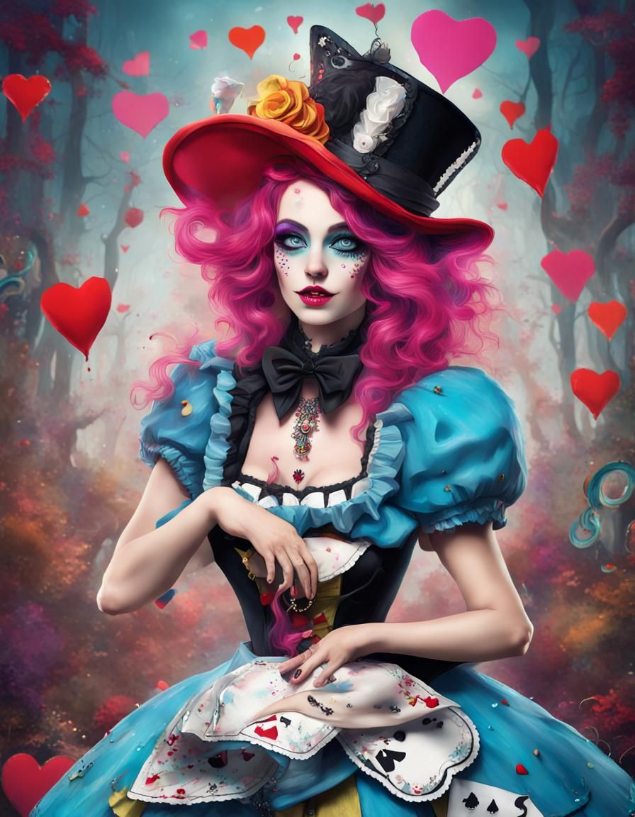 Whimsical Alice in Wonderland Character with Colorful Makeup