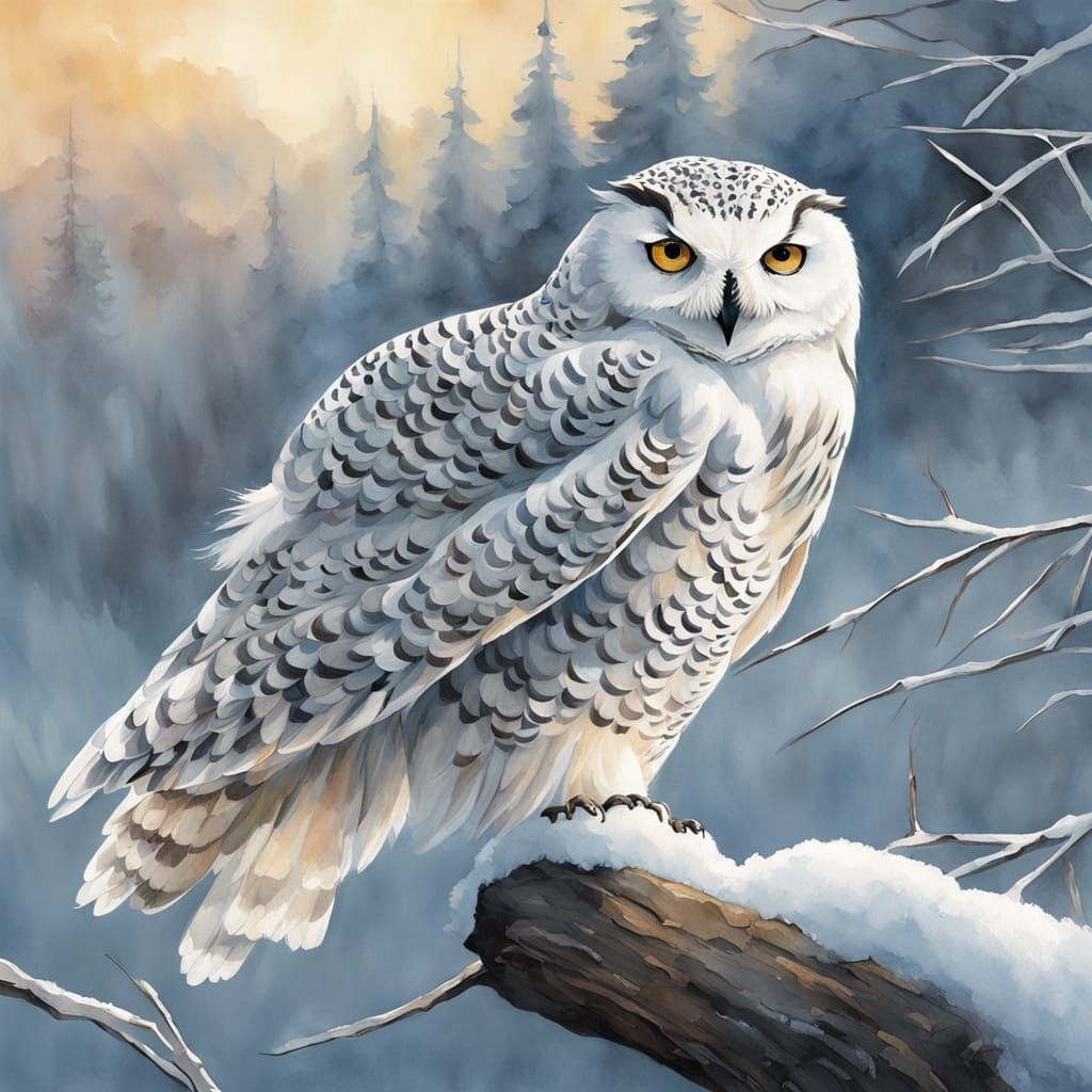 Snowy Owl Portrait in Watercolour Style