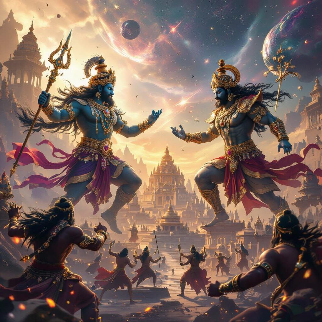 Hindu Gods Battle Demons in Ultra-Realistic Space 3D