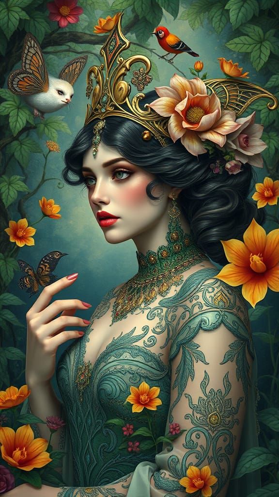 Ethereal Nature Fantasy Scene in Art Nouveau Style