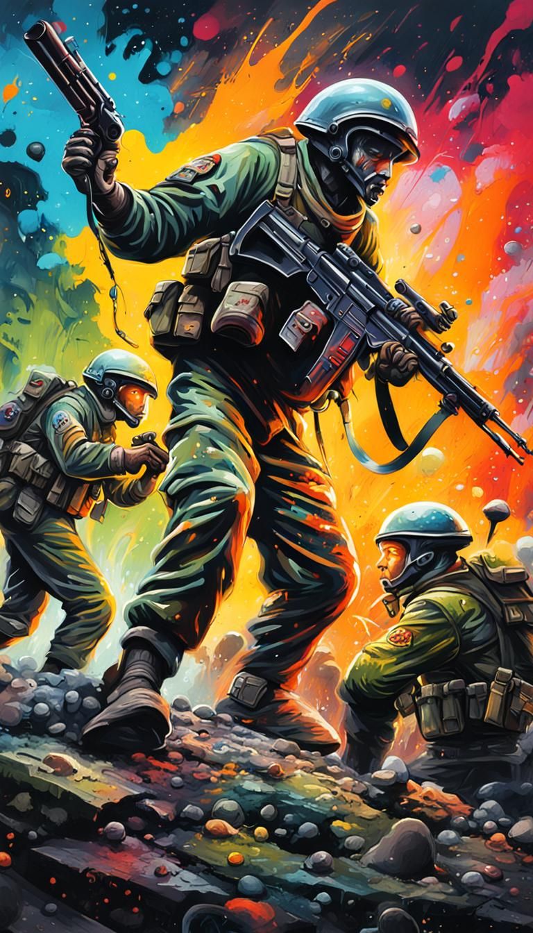 WWII Soldier Versus Aliens in Graffiti Art