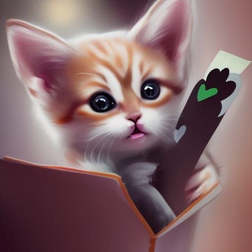 Ginger Kitten with Valentine Note in Hyperdetailed Style