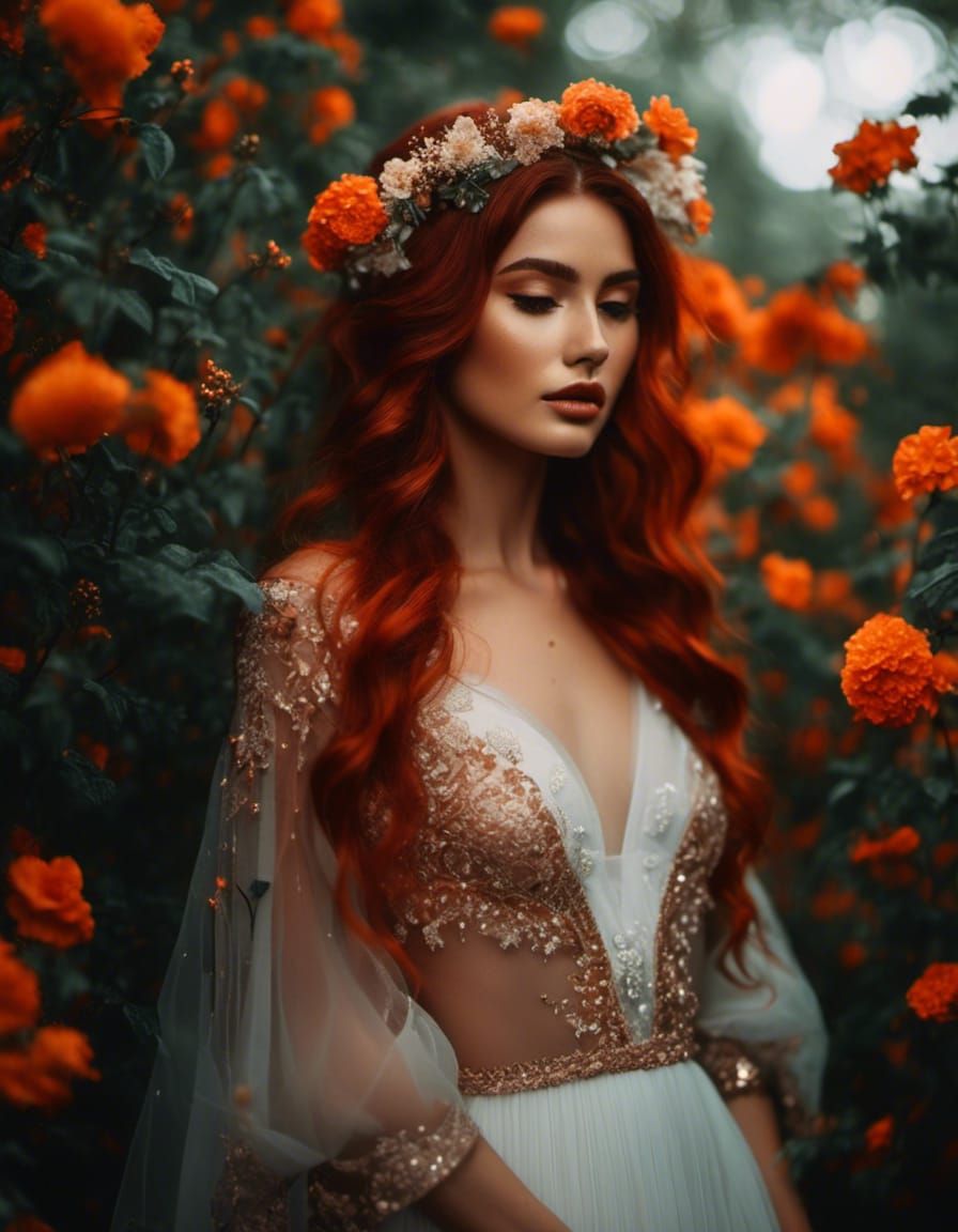 Hyperreal Elven Woman Portrait in Cottagecore Style