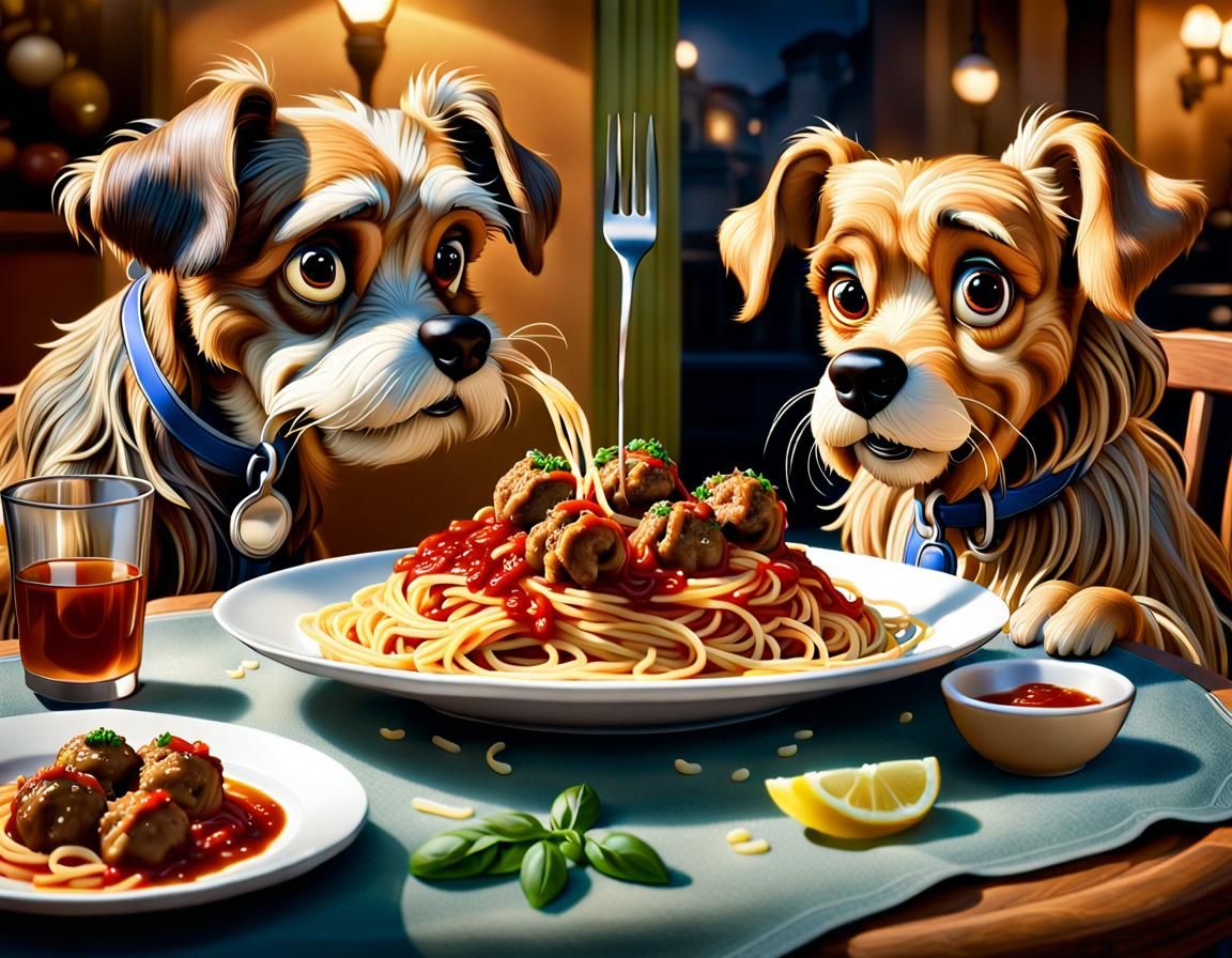 Lady and the Tramp Share Spaghetti Dinner