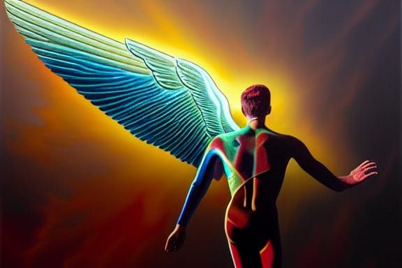 Resurrected Icarus: Holographic Oil Painting