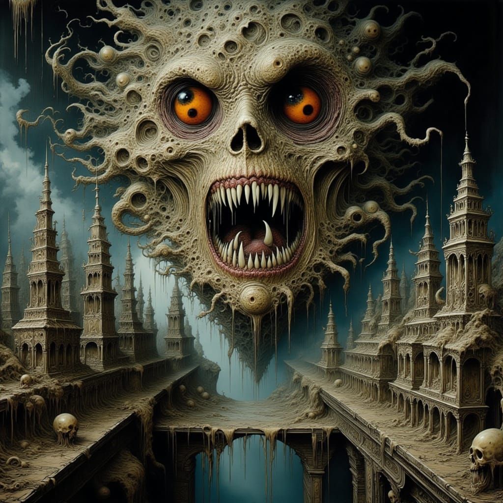 Horrifying Lovecraftian Face in Decaying Room