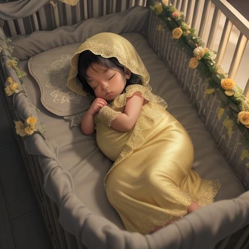 Latina Newborn in Crib: Fantasy Concept Art