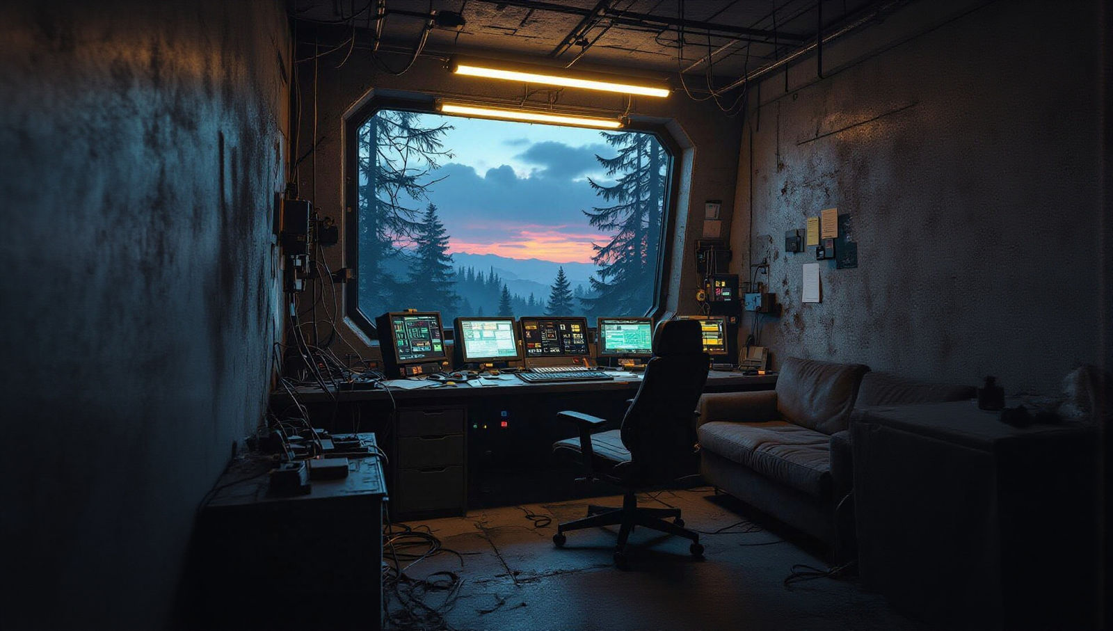 Futuristic Control Room in Dark Forest