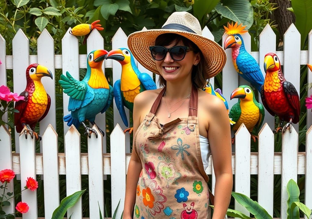 Whimsical Artist Painting Cartoon Jungle Birds