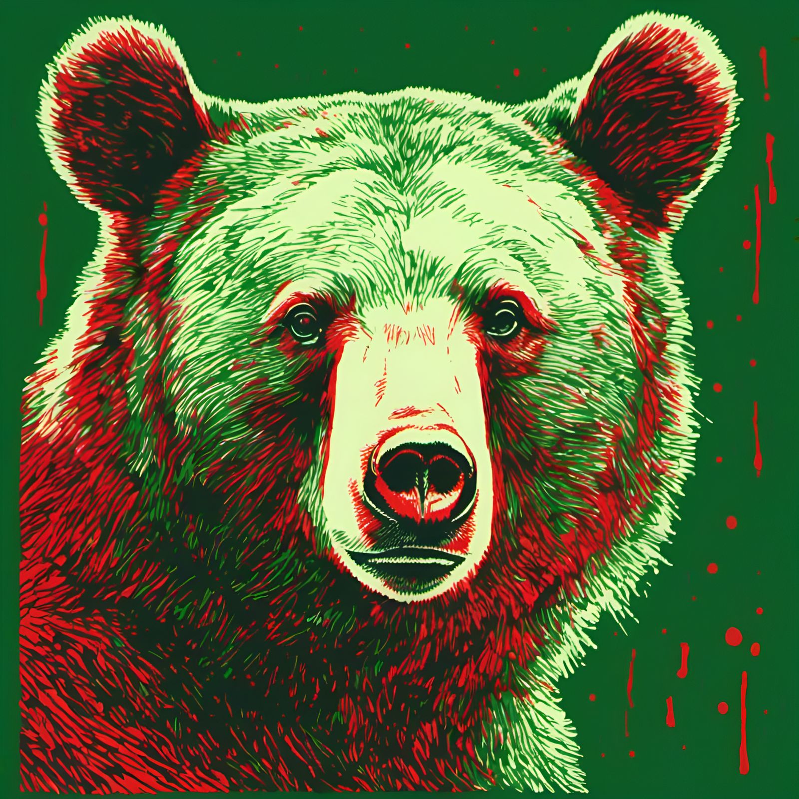 High Contrast Bear in 2D Screen Print Style