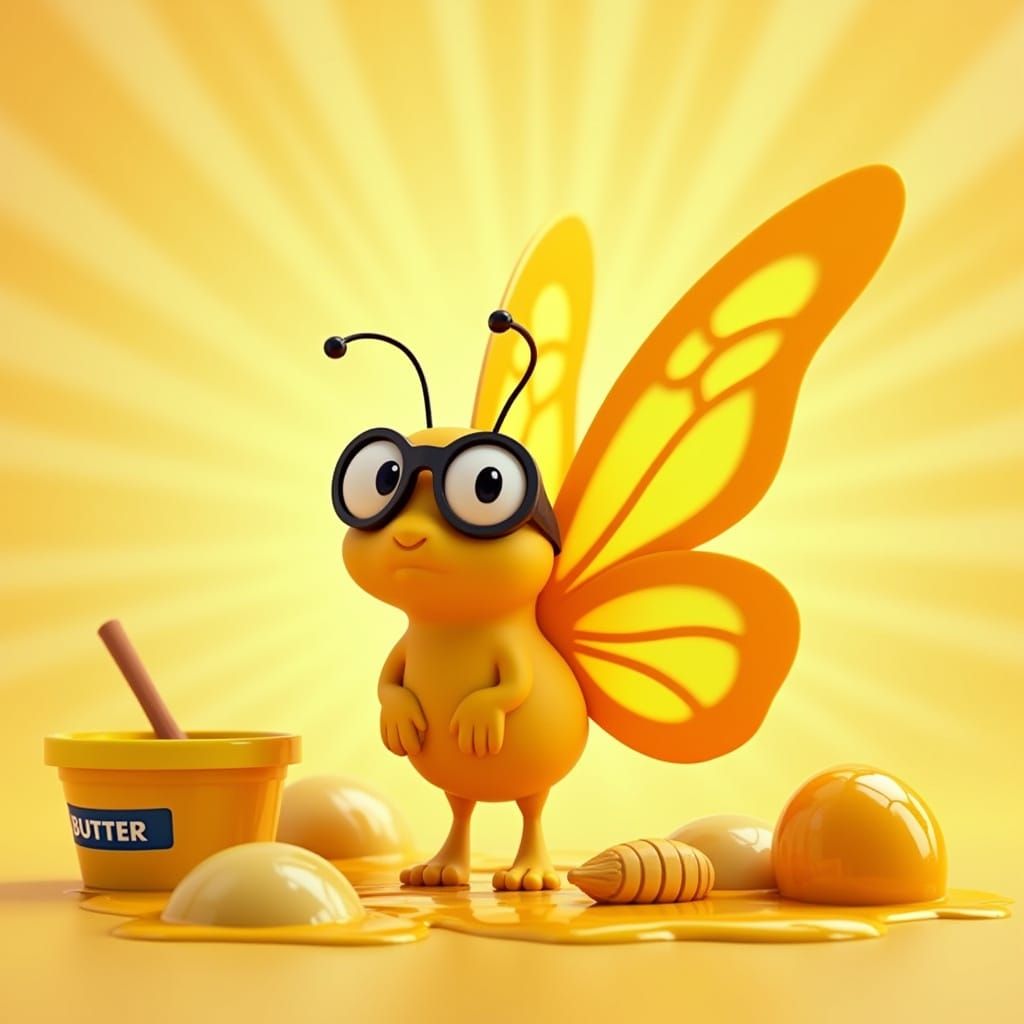 Buttery Yellow Butterfly in 3D Digital Art Style