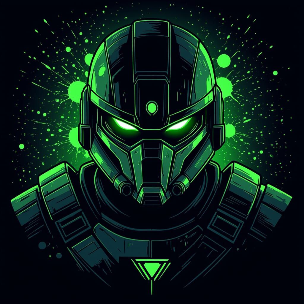 Green-Eyed Space Warrior: Digital Vector Art