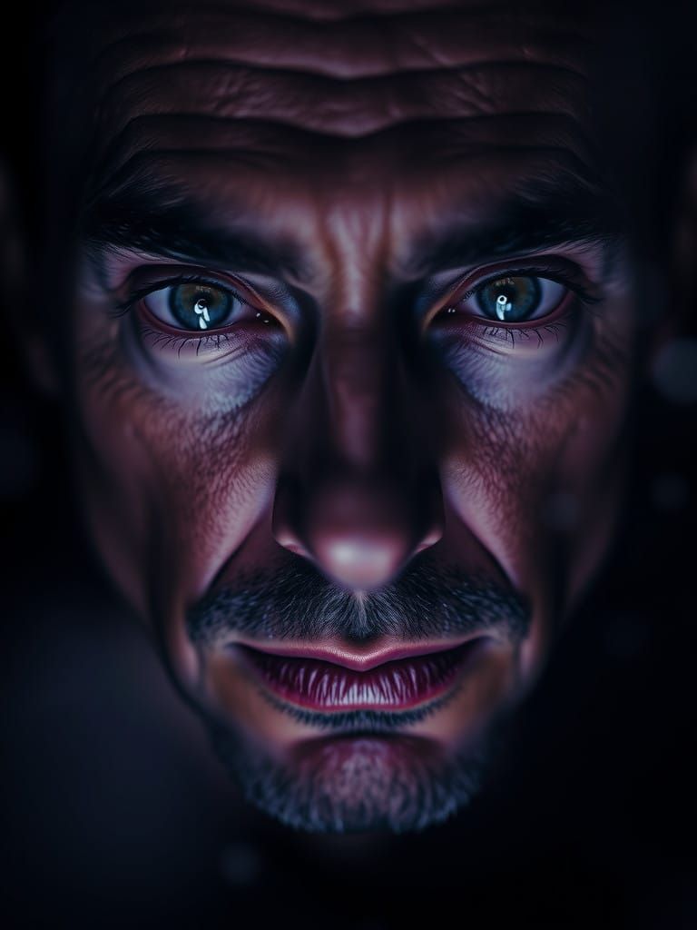 Ethereal Portrait of a Man with a Dreamy, Piercing Gaze