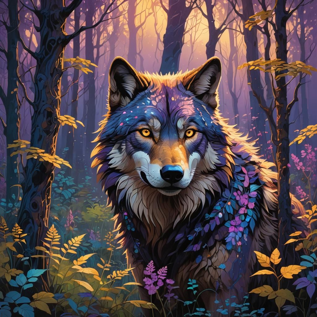 Mystical Wolf Emerges from Enchanted Forest