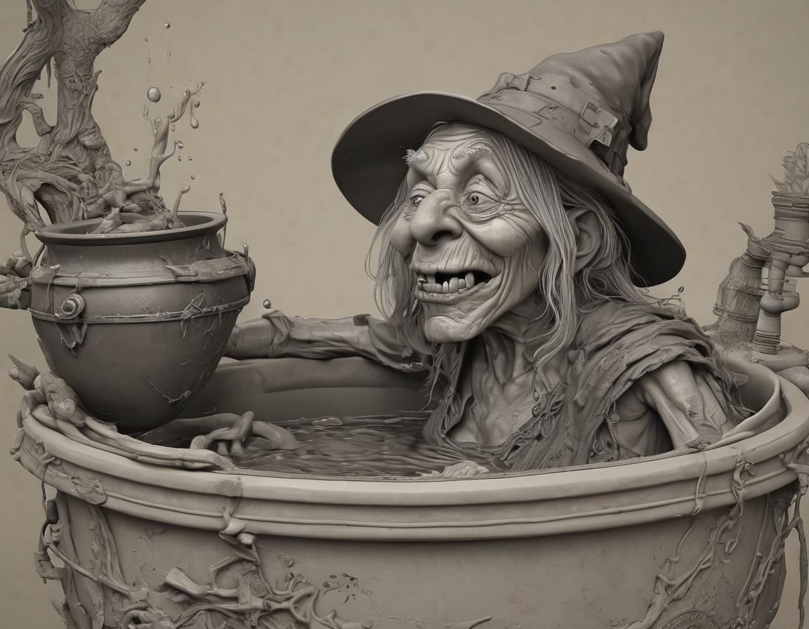 Witch in Cauldron: Funny Caricature