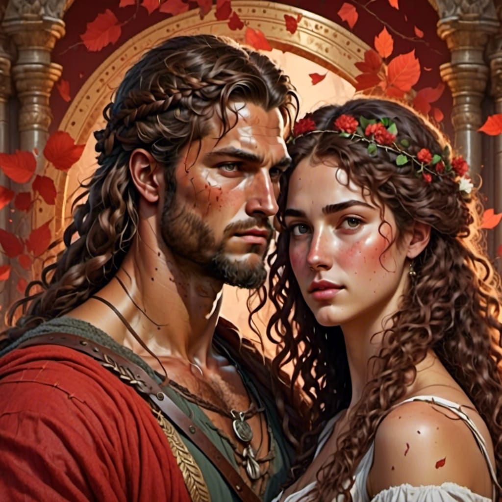 Dionysus and Ariadne: Hyperdetailed Art Nouveau Portrait