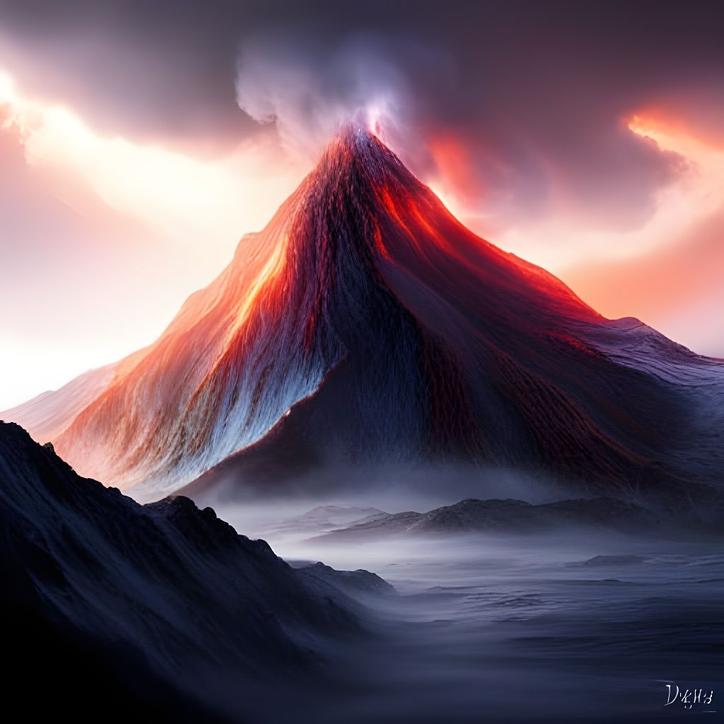 Volcano Erupts Fractal Lava in Hyperrealistic Style
