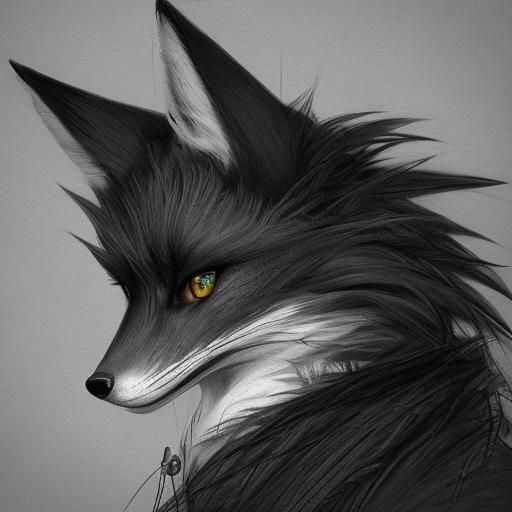 Detailed Fox with Green Eyes in Pencil Sketch