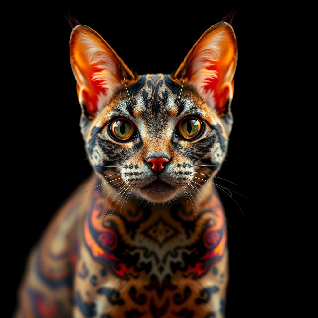 Vibrant Fantasy Cat Embroidered in Rich Brocade