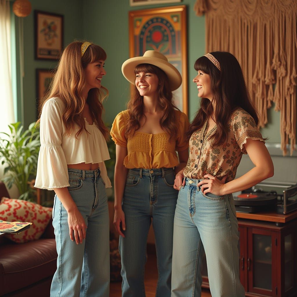 Women in Retro Chic Attend a 1970s Party in a Futuristic Yet...