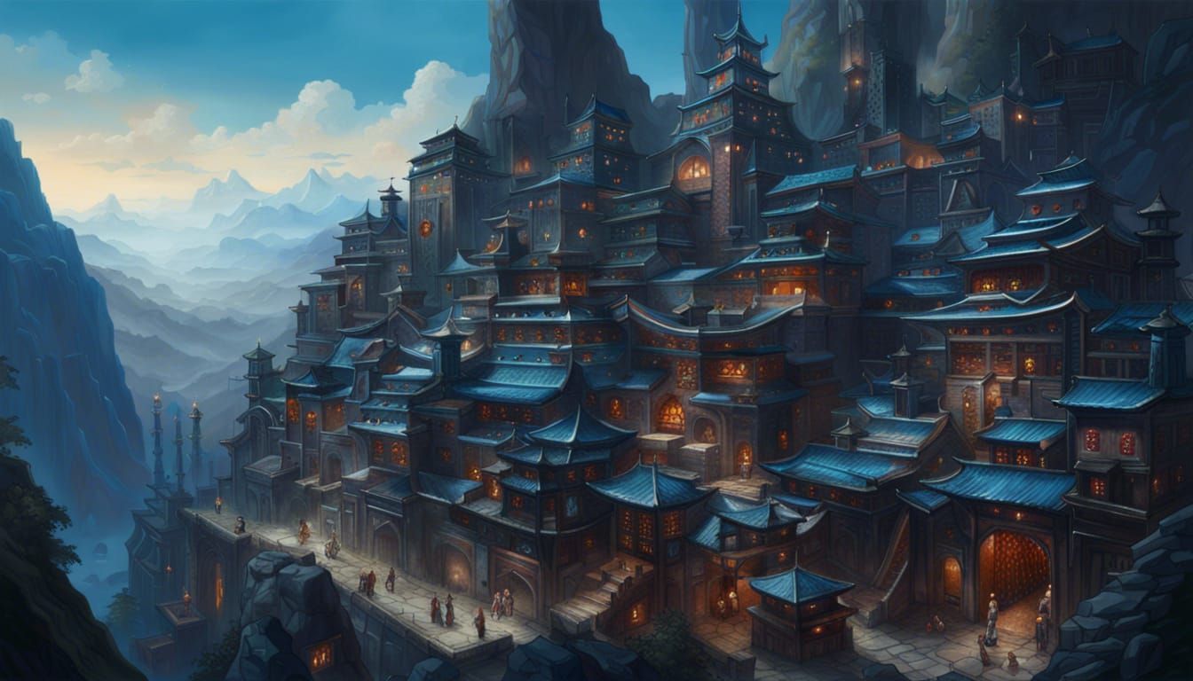 Fantastical Mountain City: Oriental Dark Fantasy Architectur...
