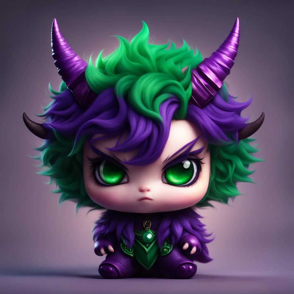Fluffy Chibi Demon Portrait in Vibrant Digital Art