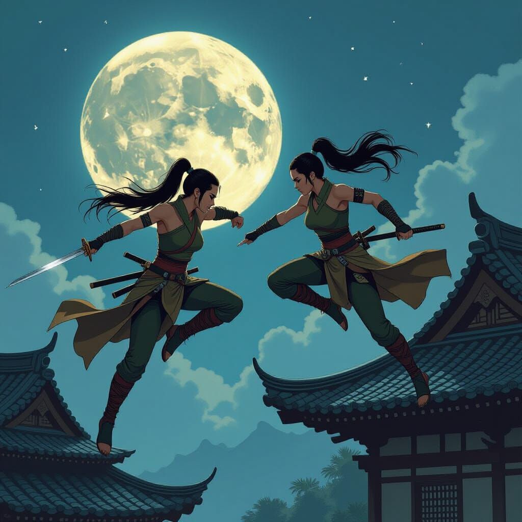 Ninja Warriors Leap Under Full Moon