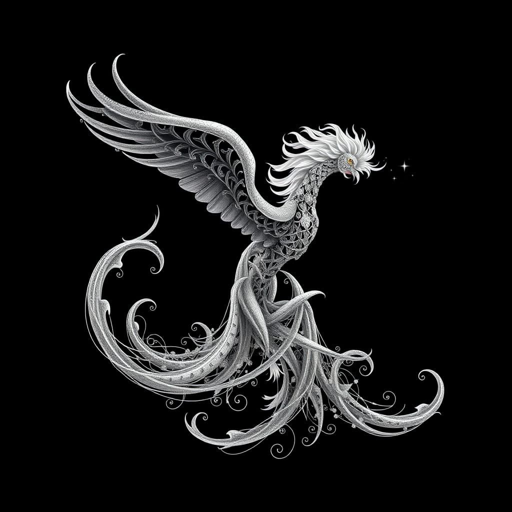 Levitating Silver Creature in Abstract Fractal Style