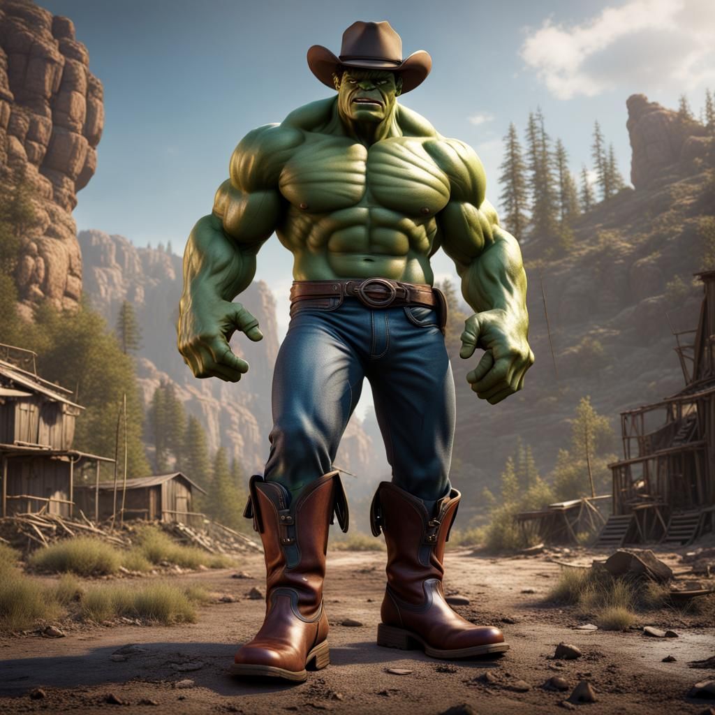 Hulk as Cowboy in Detailed Matte Painting
