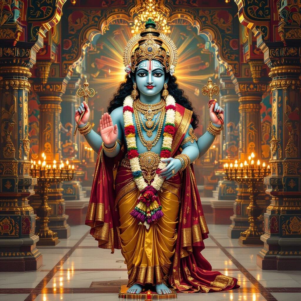 Lord Venkateshwara in Majestic Temple, Indian Art Style