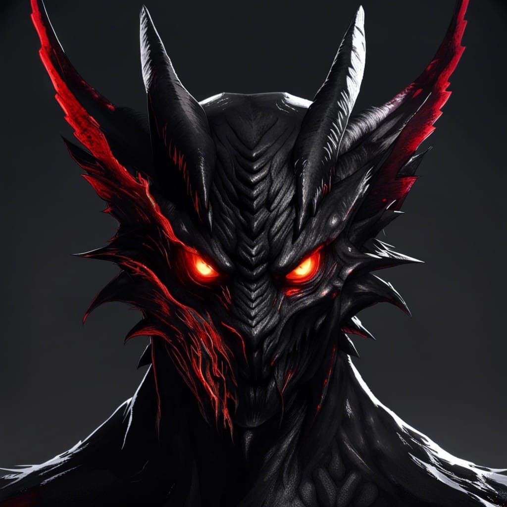 Demon Portrait with Eerie Red Eyes