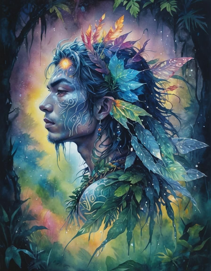 Glowing Tribal Fairy in Watercolor Illustration