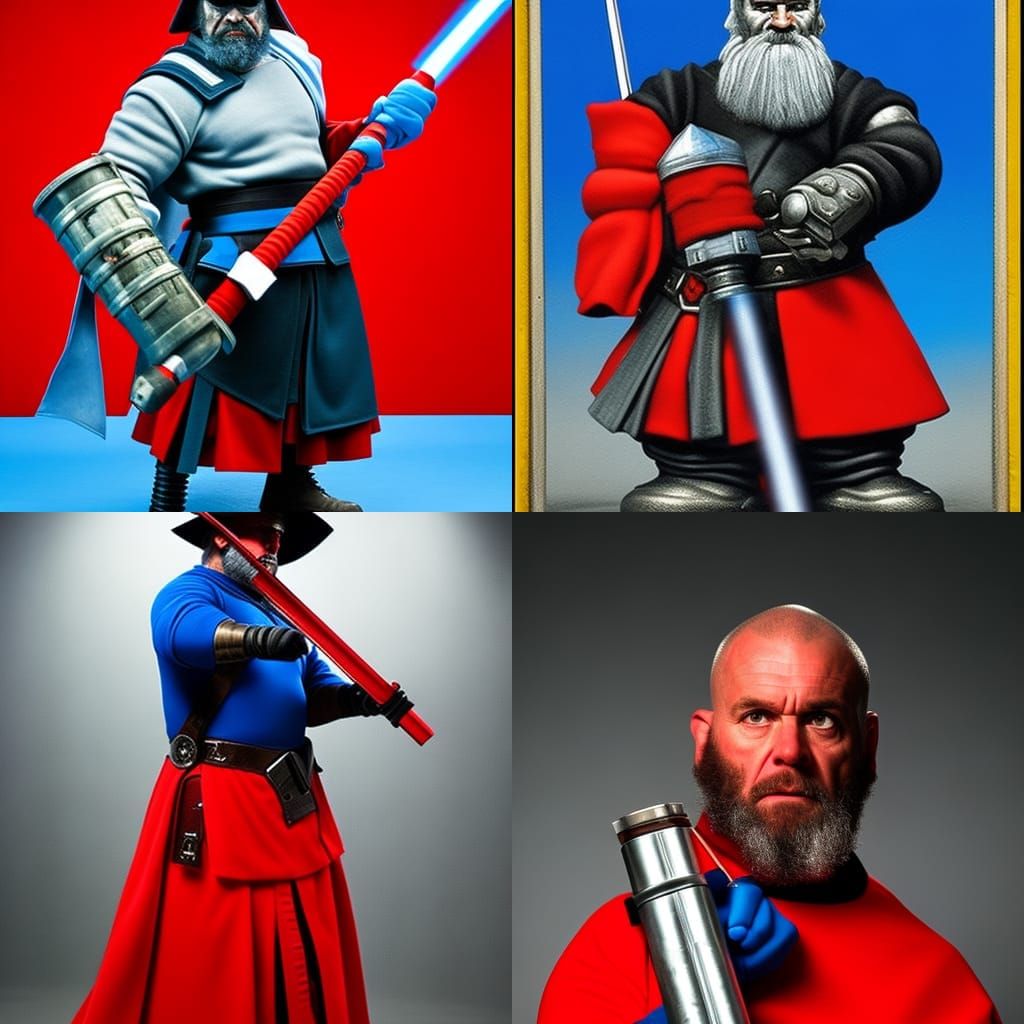 Papa Smurf with Lightsaber, Renaissance Brutalist Painting