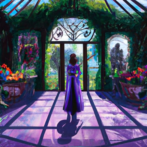 Anime Woman in Enchanted Mirrored Garden