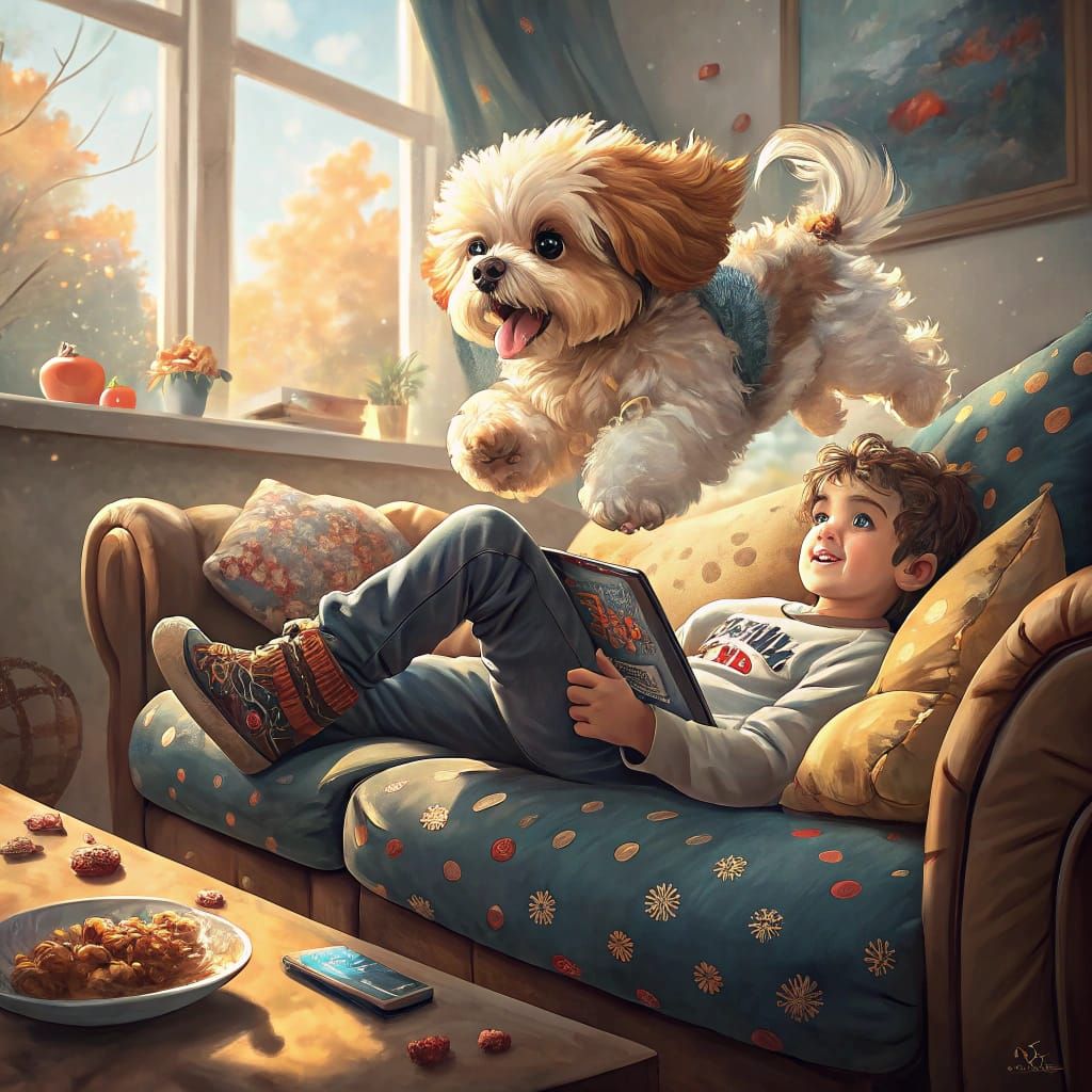 Whimsical Youthful Moment Captured in Vibrant Watercolor Sty...