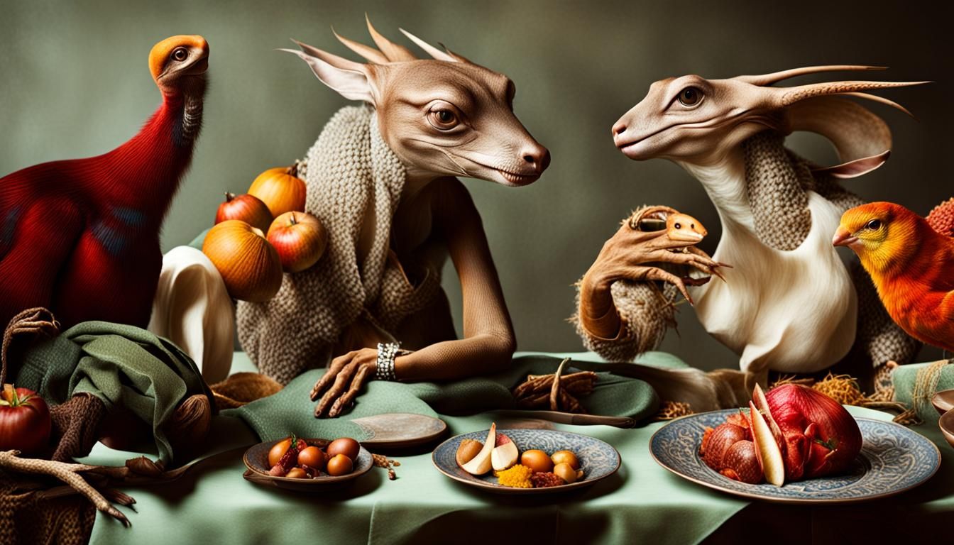 Exotic Alien Celebration in Surreal Restaurant