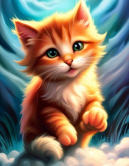 Red Kitten: Ethereal Fantasy Digital Painting